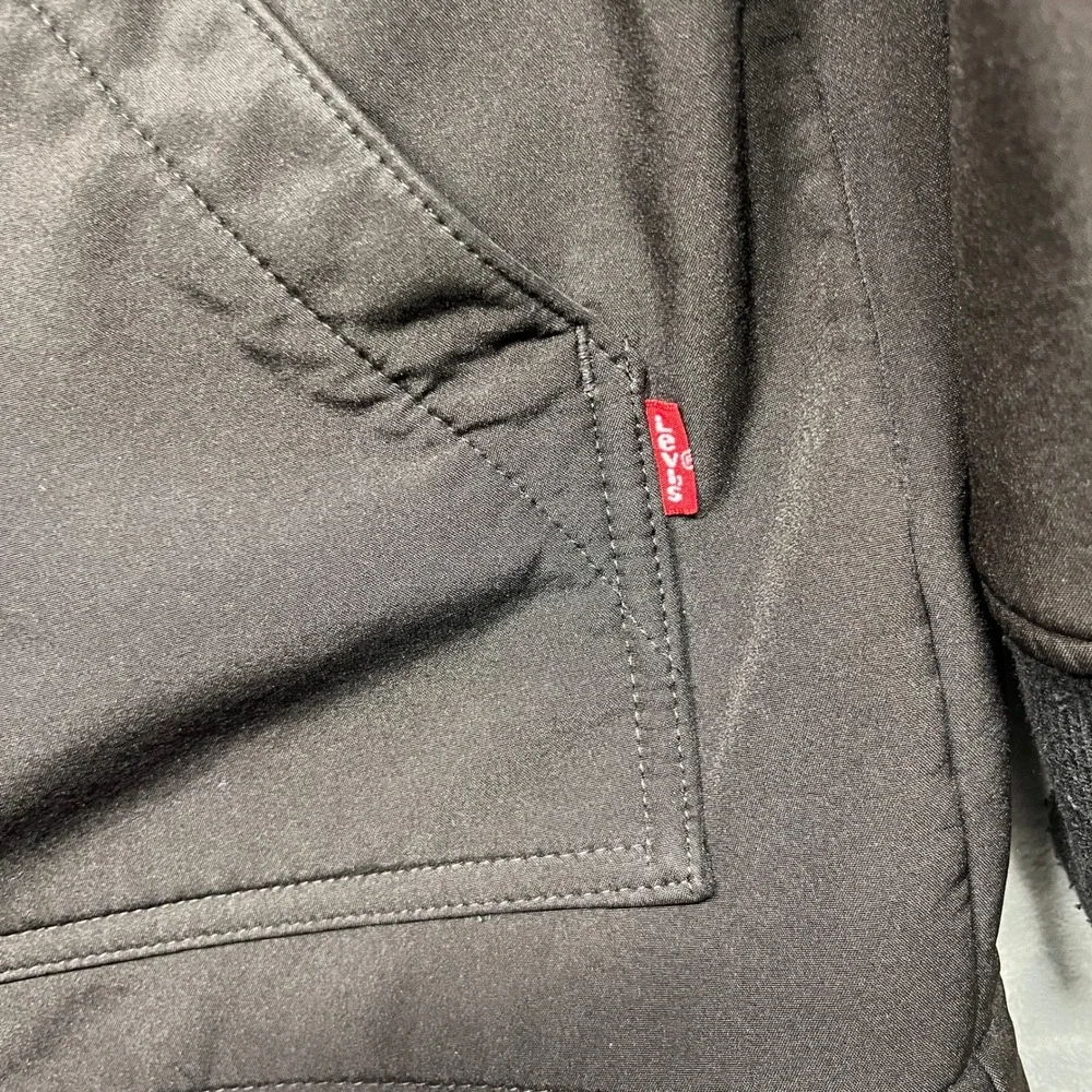 Levi Strauss & Co‎ Softshell Jacket Mens Black Hooded Fleece Lined Full Zip XL